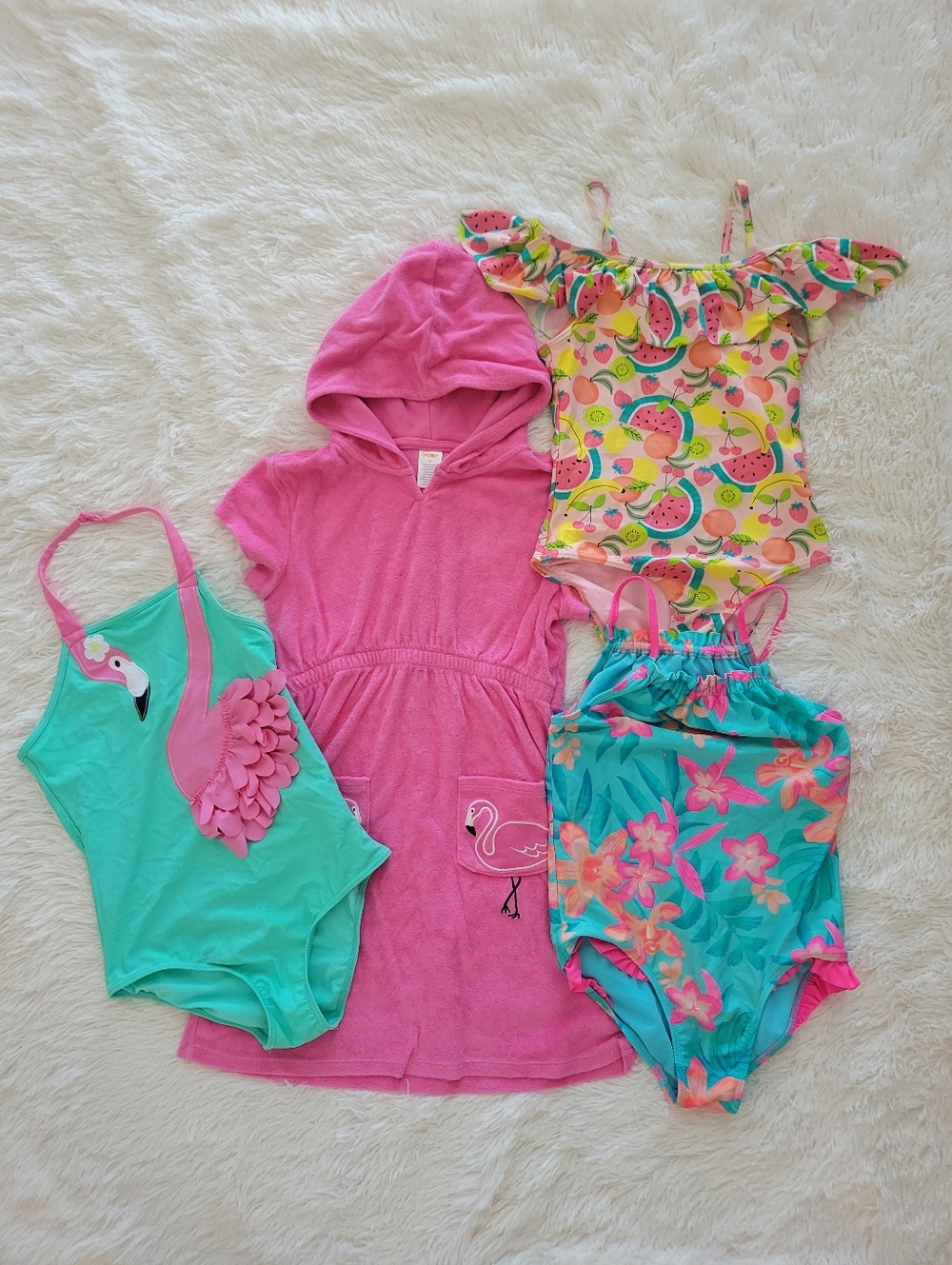 Gymboree Swimsuit And Coverup Bundle Tropical Flamingo Girls Size 12